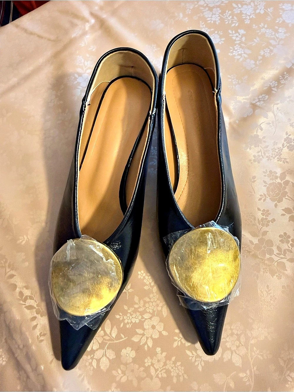 NEW!! Pointed-Toe Heels in Black & Gold EU 40